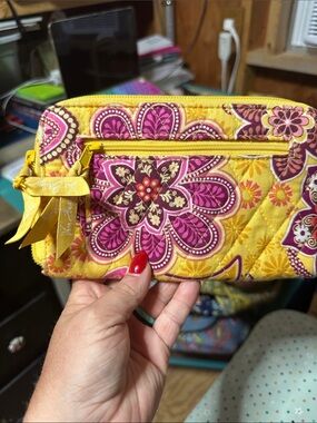 Vera Bradley Yellow and Pink Floral Quilted Wristlet Pouch